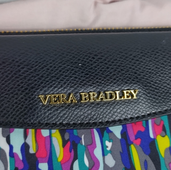 Vera Bradley Black Watercolor Brush Stroke Envelope Wristlet Wallet Clutch Zip - Picture 3 of 13